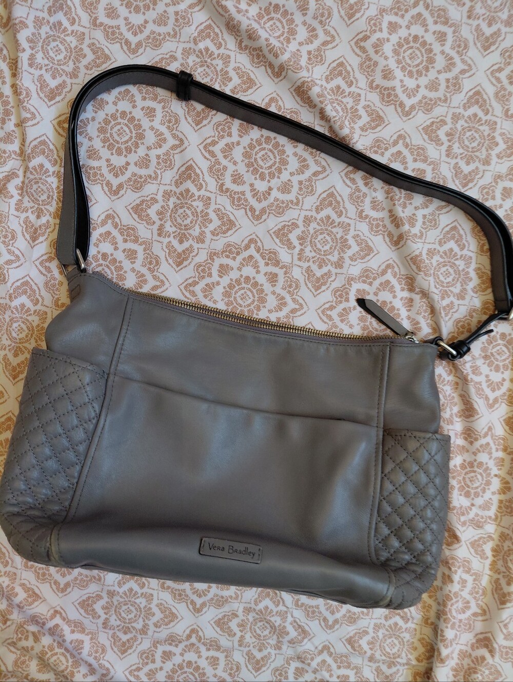 Vera Bradley Quilted Gray Leather Shoulder Bag